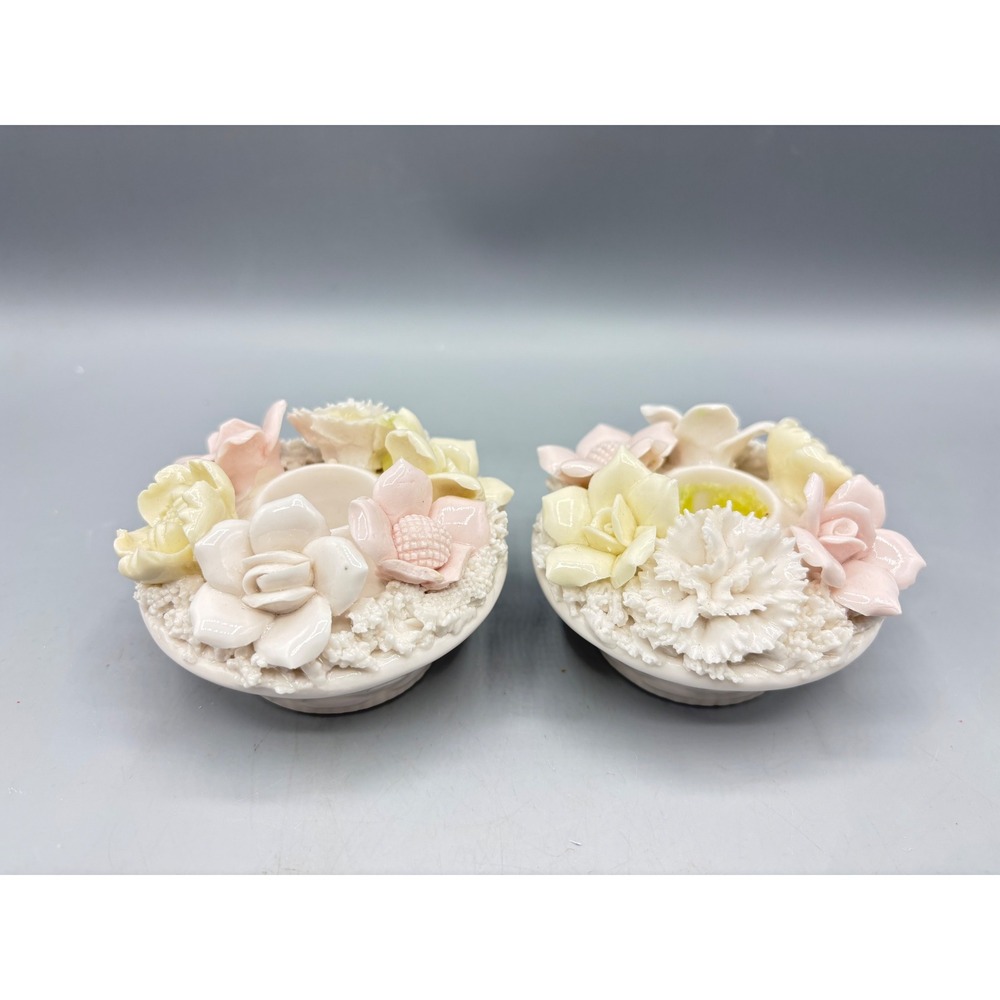 Vtg Lenwile Ceramic Candle Holder Ardalt Japan Pastel Flower Basket Romantic
